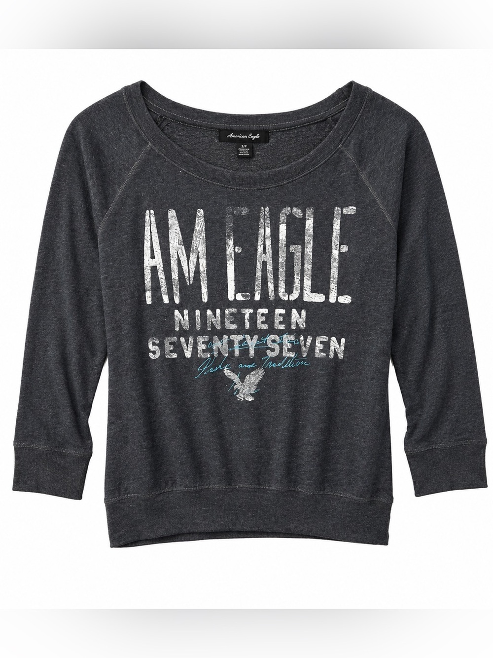 AMERICAN EAGLE GRAY AND BLUE LONG SLEEVE SHIRT